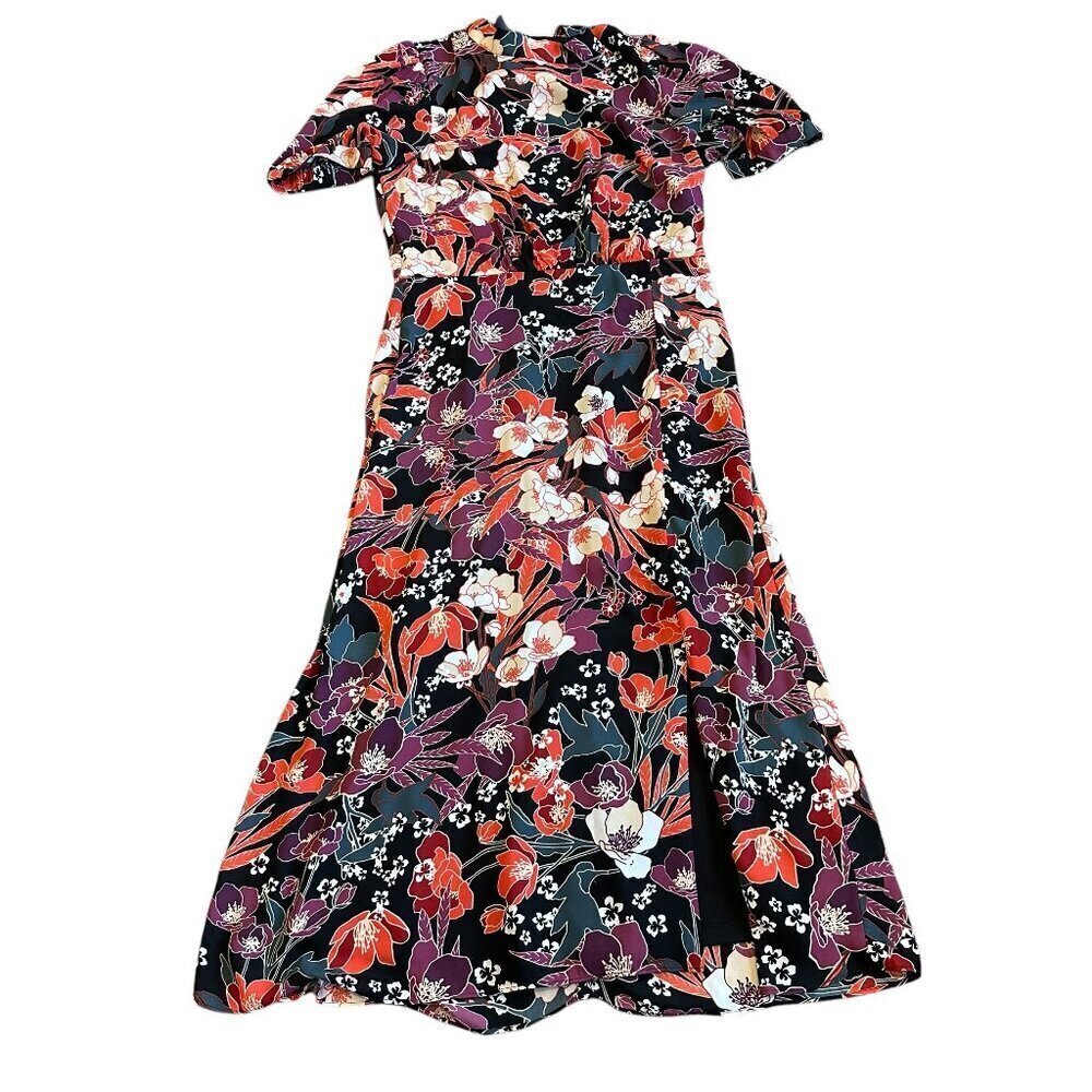 Julia Jordan Puff Sleeve Midi Dress Colorful Floral High Neck Size 4 Women's